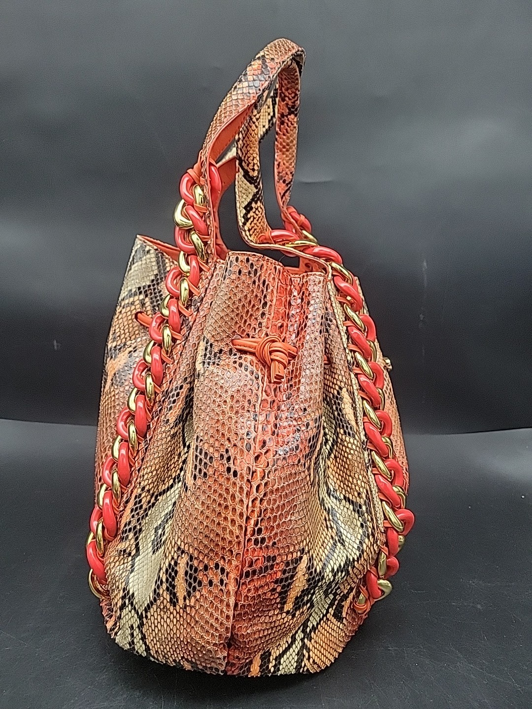 Authentic Michael Kors Collection Shoulder HandBag ID Chain Tassel Tote Python image 3