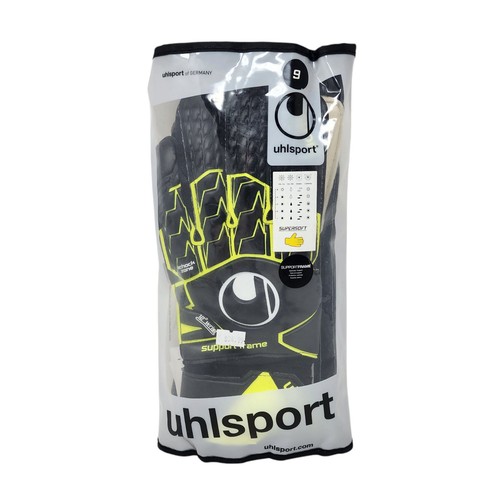 Uhlsport Goalkeeper Gloves Supersoft SF Adult Size 9 Soccer Gloves Black Yellow - Picture 2 of 7