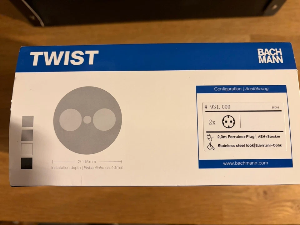 2x Bachmann Twist 2-fach Einbau Steckdose Edelstahl Rund Inkl. 105mm Ruko Bohrer - Bild 2 von 4