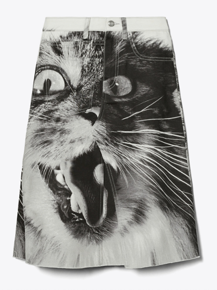 NWT TORY BURCH Denim Cat Print Denim Skirt Size 0
