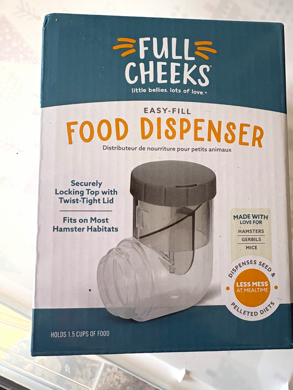 Full Cheeks Easy-Fill Hamster Food Dispenser, Small Plastic, Clear/Gray