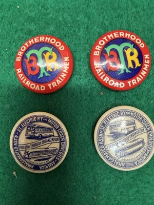 (4) Vintage Transport Pinbacks Brotherhood Railroad Trainmen, Motor Coach EMP