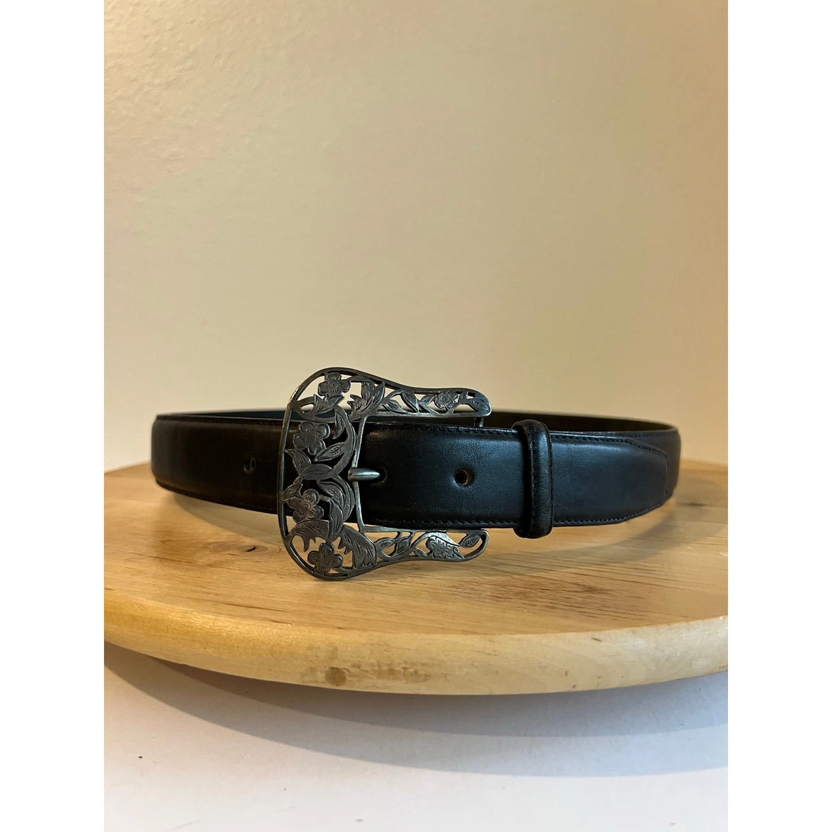 BANANA REPUBLIC Black Leather Belt Embellished Flower Buckle XL $75 EUC KL Flora Leather Belt | Banana Republic main image 2