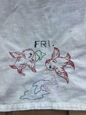 Vintage Embroidered Cotton Tea Towels Set Large Days of Week Birds