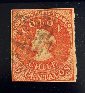 CHILE stamps 1858 Columbus 5c / Sc 9 / used / AP700