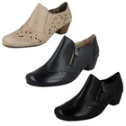 Ladies Rieker Leather Brogue Detailed Small Heel Zip Up Smart Shoes '41757'