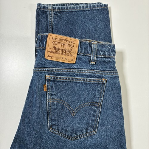Vintage Levi's Orange Tab 505 Jeans 36x30 Blue Distressed Denim 90s (Tag 38x30)