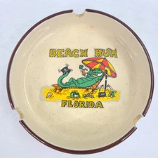 Vintage Beach Bum Florida Anthropomorphic Alligator Ashtray MCM Ceramic Ashtray