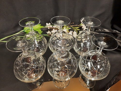 6 Val St. Lambert Cris-Cross Cut Luxury Crystal Champagne Coupes Glasses VAS8 - Picture 3 of 7