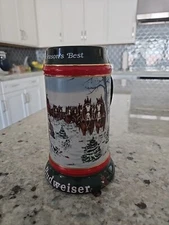 Vtg 1991 Anheuser Busch Budweiser Bud Holiday Christmas Beer Stein Clydesdales