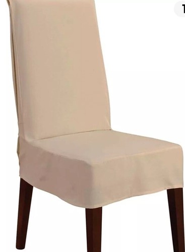 Lot 2 Sure Fit Armless Dining Chair 1-Piece Slipcover Duck Solid Cotton Beige