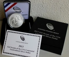 2013 W Girl Scouts Centennial UNC BU Silver Dollar US Mint Coin with Box and COA