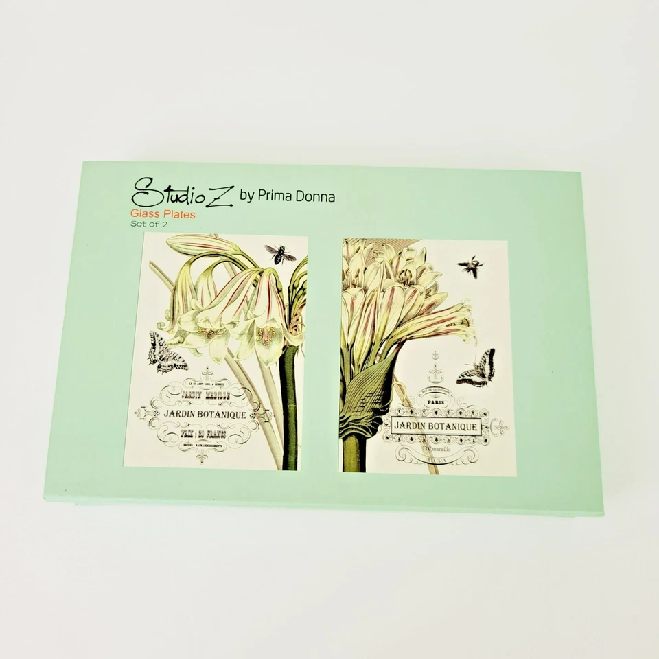 Juego de platos de vidrio botánico 5x7 Studio Z Prima Donna floral polilla abeja decoración de cocina Foto 2 de 4
