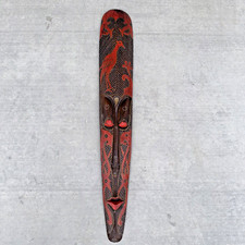 Indonesian Tribal wood carved mask-dot painted Tiki Wall decor 38.5" x 6"