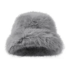 1x Lady Wide Brim Faux Fur Hat Bucket Fishing Cap Winter Warm Fluffy Plush Hat