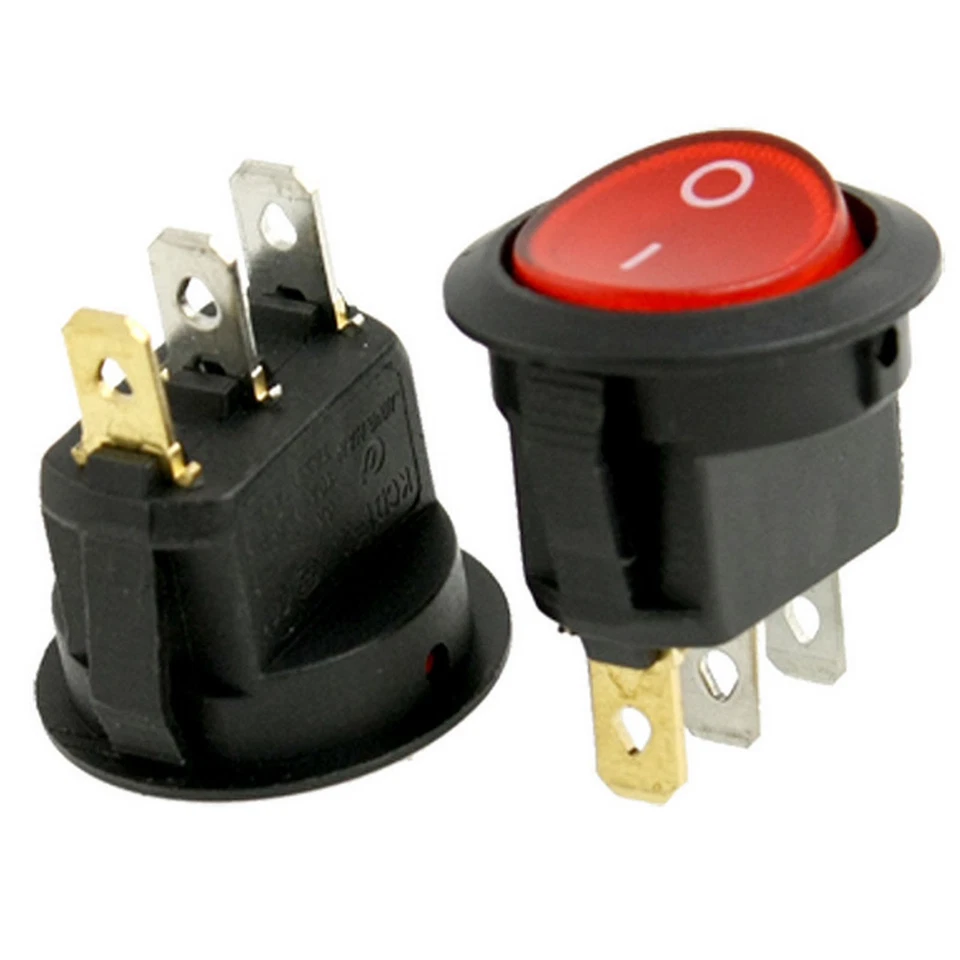 Red Light Illuminated ON-OFF SPST Round Rocker Switch 6A/250V 10A/125V AC
