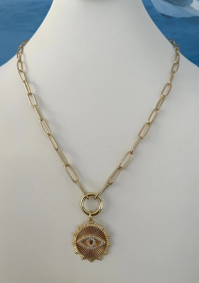 Золотой заполненный сглаз медальон скрепка цепочка подвеска держатель ожерелье