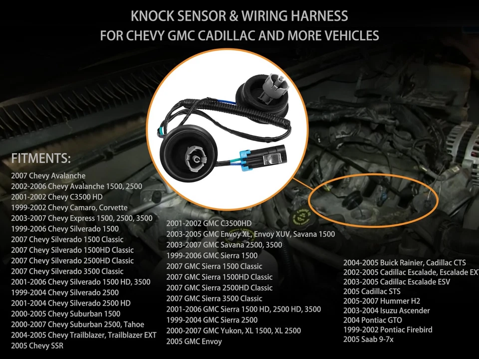 Sensores de golpe con kit de arnés para Chevy Silverado GMC Sierra LS 4,8 L 5,3 L 6,0 L Foto 3 de 4