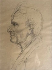 Antique Drawing Portrait Profile D' Man Stone Tal Coat Jacob Brittany Signed