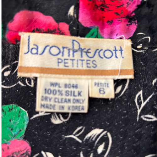 Jason Prescott Petite Silk Skirt Set sz 8P Floral Asian 80s 2-Piece Vintage - Picture 3 of 11