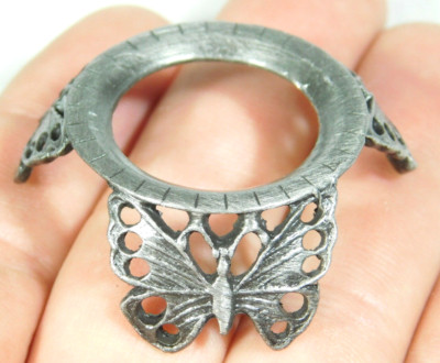 Sphere Display Stand BUTTERFLY Design Wing Holes Pewter Color