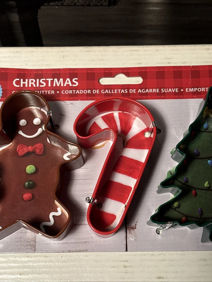 Juego de cortador de galletas de 3 piezas árbol de Navidad bastón de caramelo pan de jengibre hombre R&M hornear  Foto 3 de 4