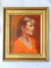 Mid-Century Modern Hand Painted Framed PORTRAIT WOMAN Impressionist PAINTING