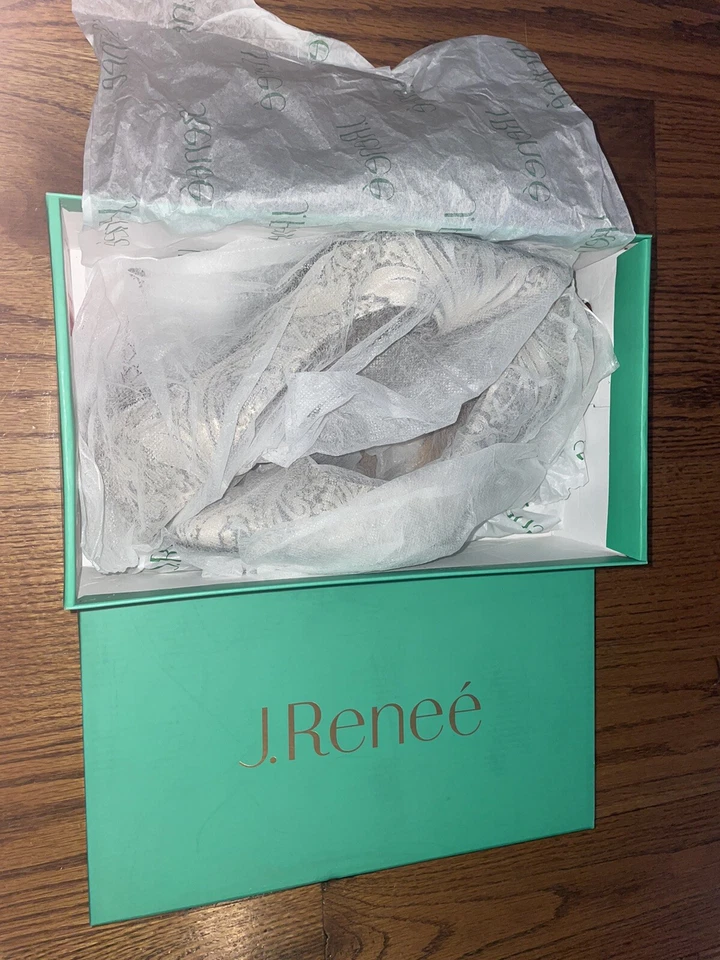 J. Renee Maressa 9 Wide Gray Silver Gold Fabric Heel - Image 2 of 4