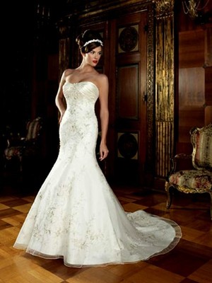 casablanca fit and flare wedding dress