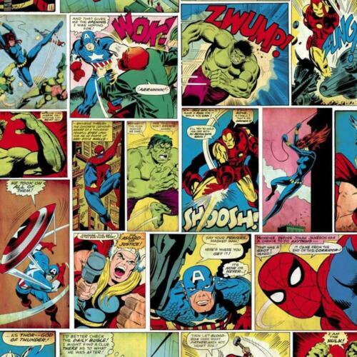 Muriva Marvel Comic Strip Wallpaper Hulk Captain America Spiderman Multicoloured - Picture 1 of 3