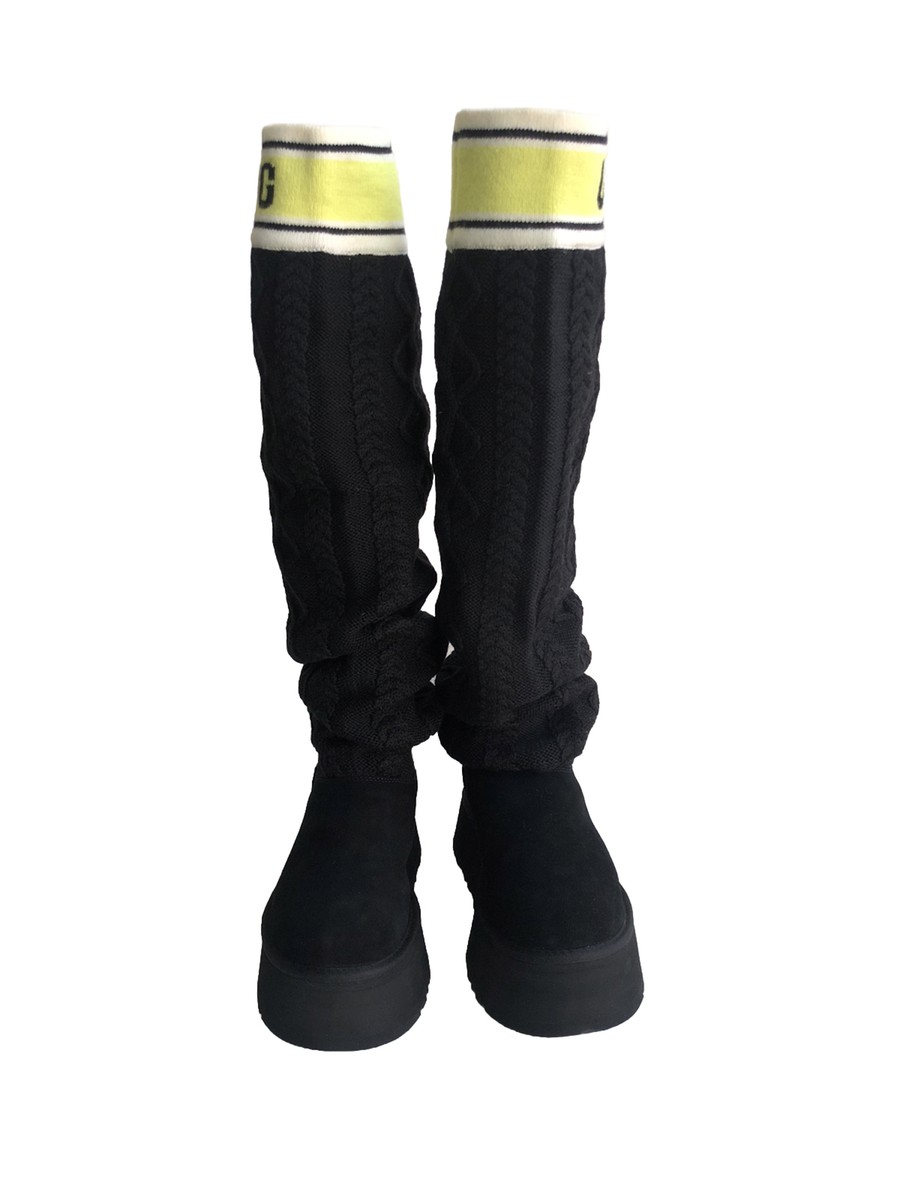 ★ブラック完売続出★UGG sweater letter tall boot UGG CLASSIC SWEATER LETTER TALL BLACK PLATFORM KNIT BOOT sz
