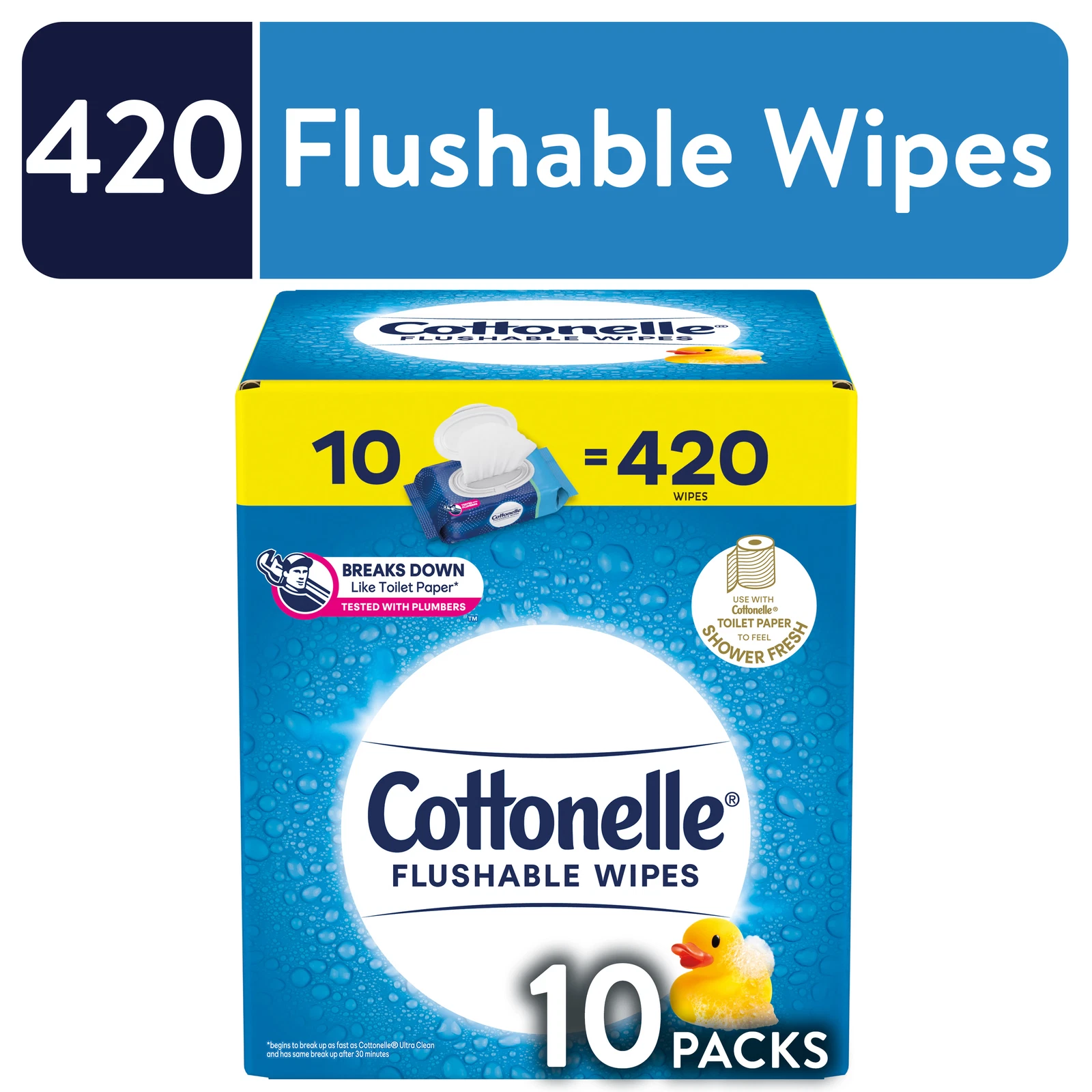 Cottonelle Fresh Care Flushable Wet Wipes 10 Flip-Top Packs (420 Total Flusha...