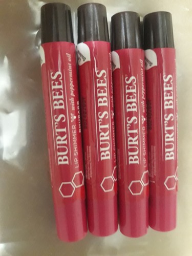 4 Burt's Bees Lip Balm, Moisturizing Lip Shimmer, Rhubarb, 0.09 oz