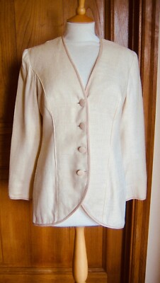 Rare 70s Vintage Cream  Silk ANNA BELINDA Long Line Handmade Lined Jacket 12