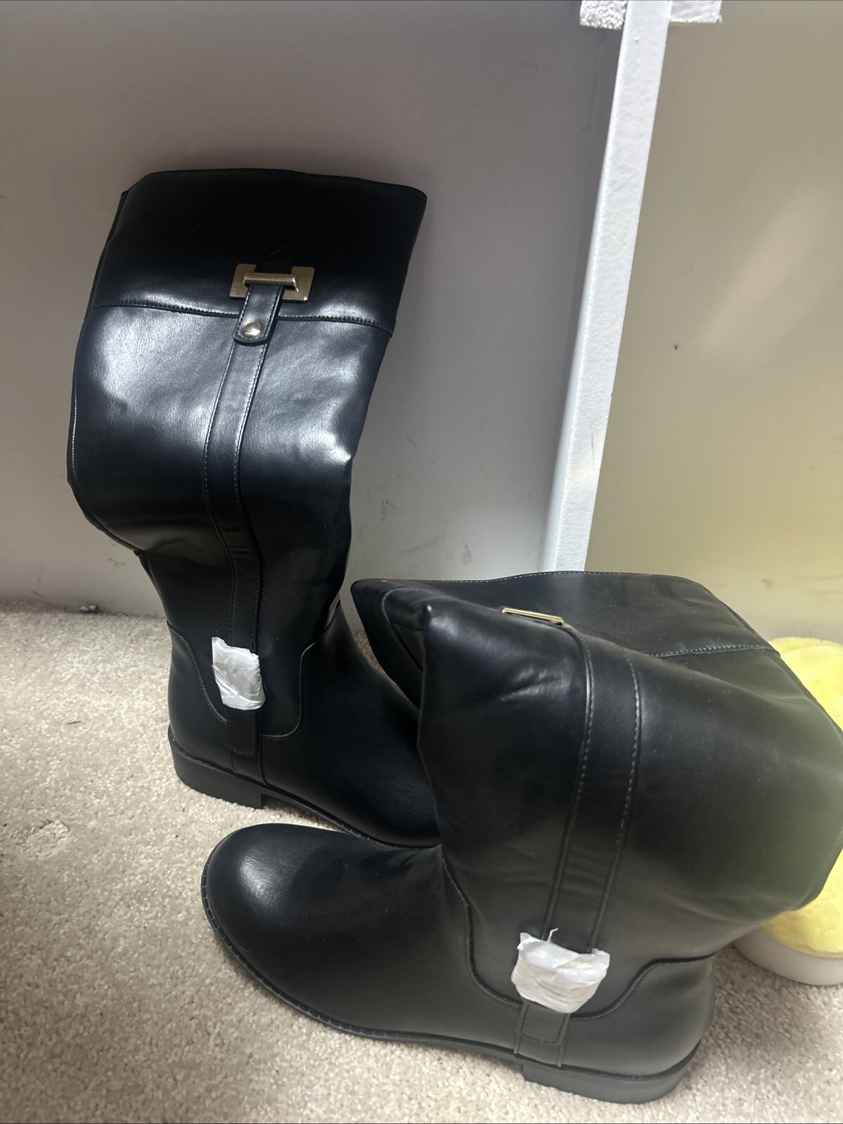 Karen Scott Boots Womens 7 M Deliee Ridding Tall Heels Zipper Black Faux Leather