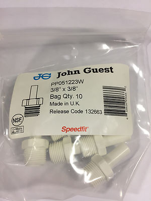 John Guest PP 051223W stem adapter, 3/8'' stem, 3/8'' NPTF (bags of 10)