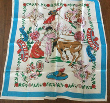Vtg 50s Scarf Mexico Souvenir Large 35" Rockabilly Retro Multicolor Bull Fight