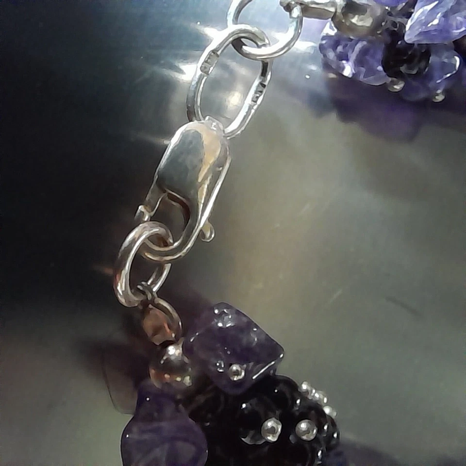 BRACCIALE DONNA CILINDRI DI AMETISTA E ARGENTO, ZODIACO PESCI - Immagine 2 di 4