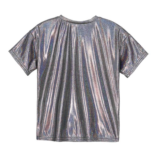 Kids Girls Boy Shiny Metallic Short Sleeve T-Shirt Jazz Hip Hop Ballet Dance Top - Picture 6 of 37