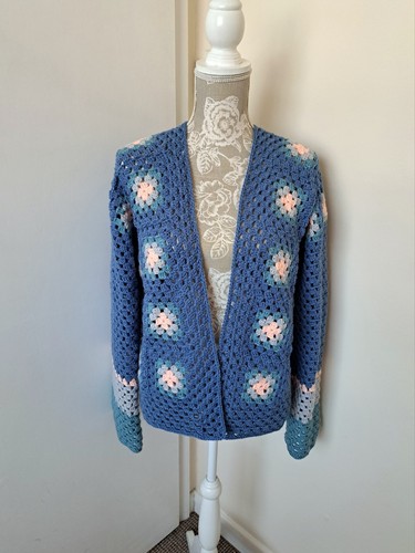 New Handmade Hand Chrochet Granny Square Women's Cardigan Size 14 - Picture 3 of 6