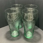 Coca-Cola Set of 4 Pebbled Green Glasses 12oz Embossed Logo Vintage