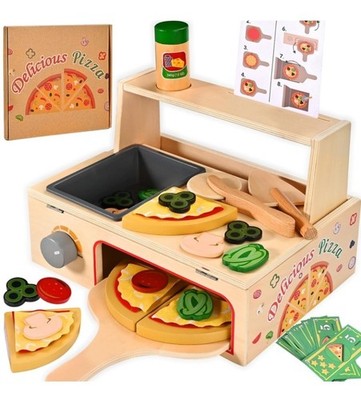 50 PCS Wooden Pizza Toy Montessori Pretend Play Toys Wooden Pizza Counter ...283