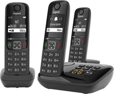 Gigaset AS690A Trio DECT Telefon 3 Mobilteile Anrufbeantworter Schwarz Neu & OVP