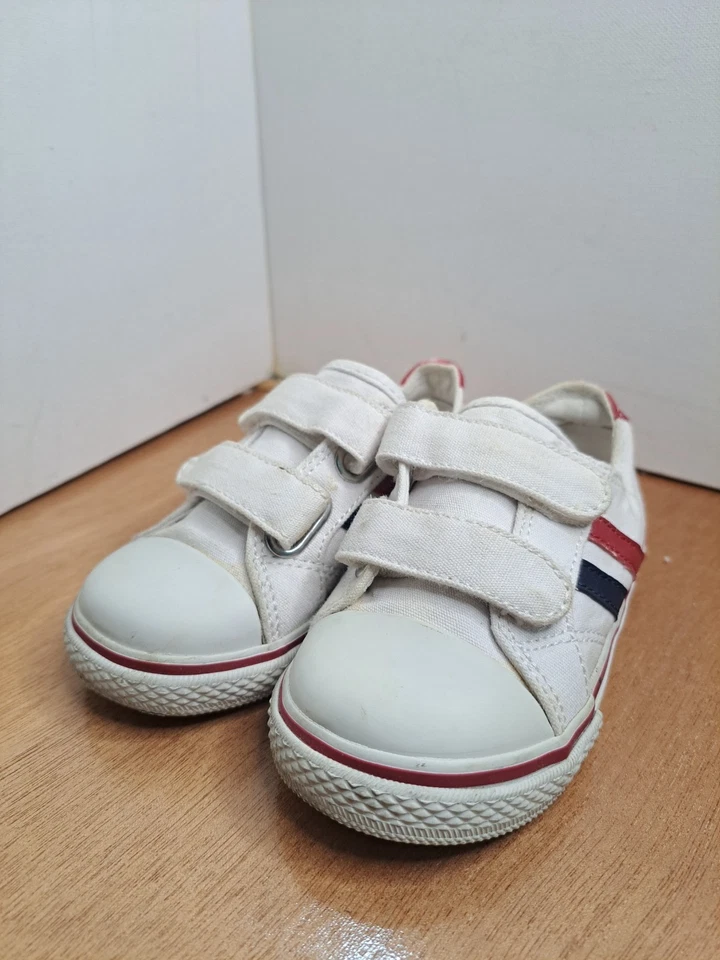 Gymboree Niños Blanco Rojo Azul Rayas Tenis Top Correa Zapatos Talla 8 Foto 3 de 4