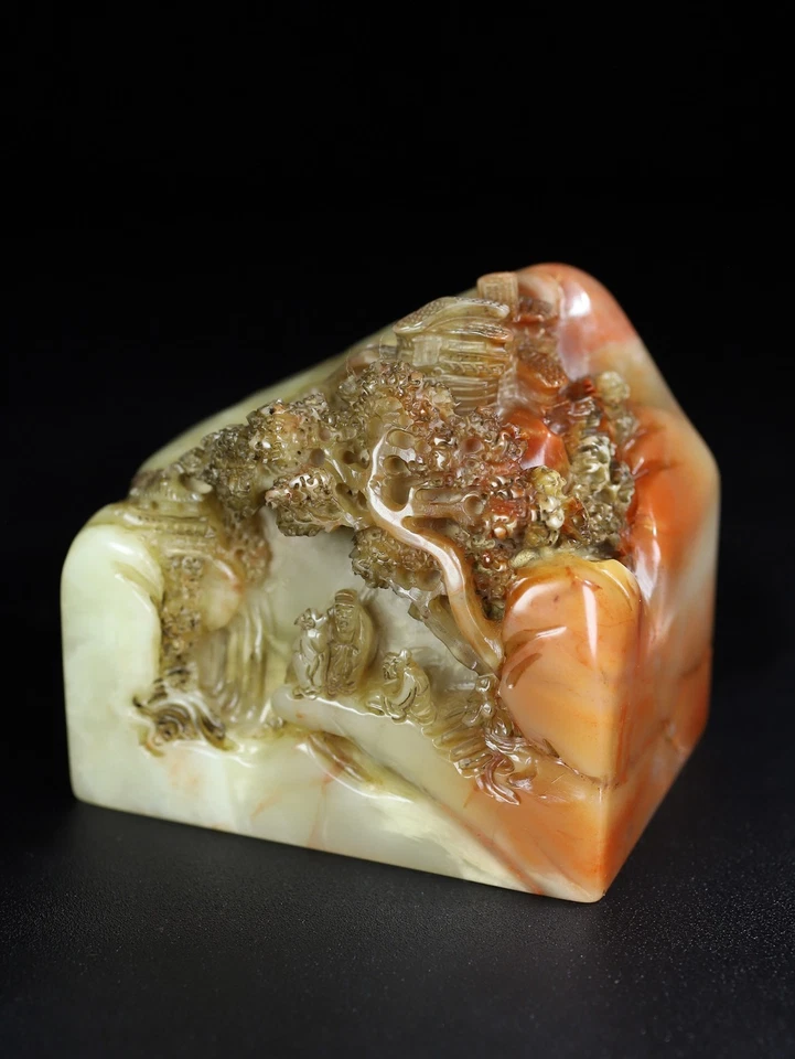 Китайский натуральный камень Shoushan ручной работы пейзаж фигурка печать старинный Hetian - Изображение 3 из 4