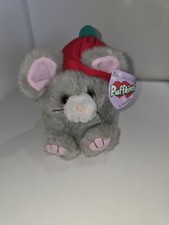 Vtg Puffkins Swibco Nutmeg Gray Plush Stuffed Mouse Animal 5  Christmas 90s Soft