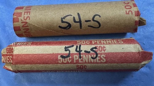 1954-S Lincoln Cent Roll - Good Dates - Average Circulated  (50 coins)