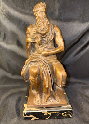 Moses Seated Holding Tablets Bronze Over Plaster Marble BAse - Alva Studios
