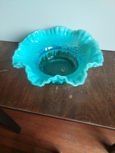 Vintage Fenton Vineyard Aquamarine Opalescent Stretch 10.25 Inch Glass Bowl - Picture 2 of 12