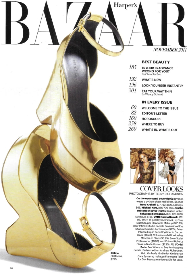 Harper's Bazaar Magazine Beyonce Women's Fashion Bags Shoes Bianca Jagger 2011 - Imagem 2 de 4